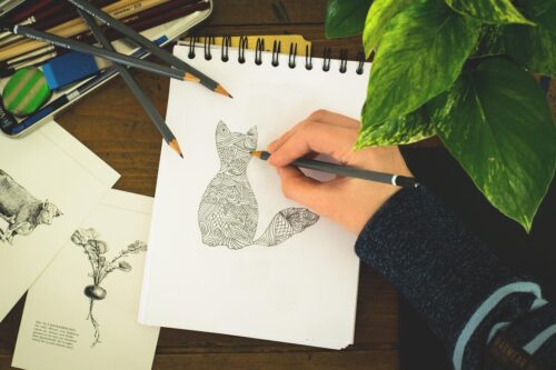 猫のイラストを描く手